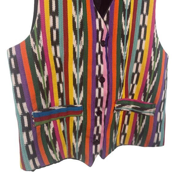 XESSORIUM Vest Size M/L Rainbow Aztec Cotton Hand Made Button Up Festival Boho - Picture 4 of 8